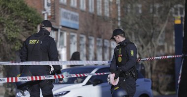 Police cordone off an area in front of a mosque in the Noerrebro area of Copenhagen, Denmark on Friday, Jan. 27, 2023 where far-right activist Rasmus Paludan burnt the Quran. (AP File Photo)