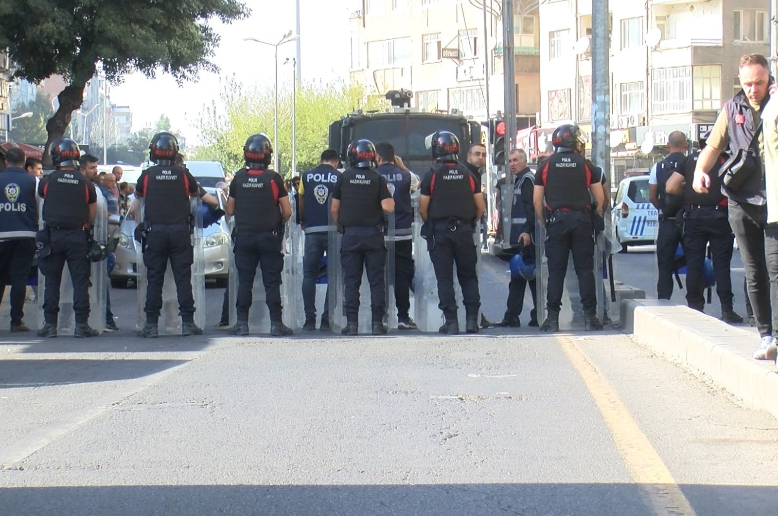 Turkish security forces set up barricades to stop an unlicensed pro-PKK rally organized by the Peoples&#039; Equality and Democracy Party (DEM Party) in southeastern Diyarbakır province, Türkiye, Oct. 13, 2024. (DHA Photo)