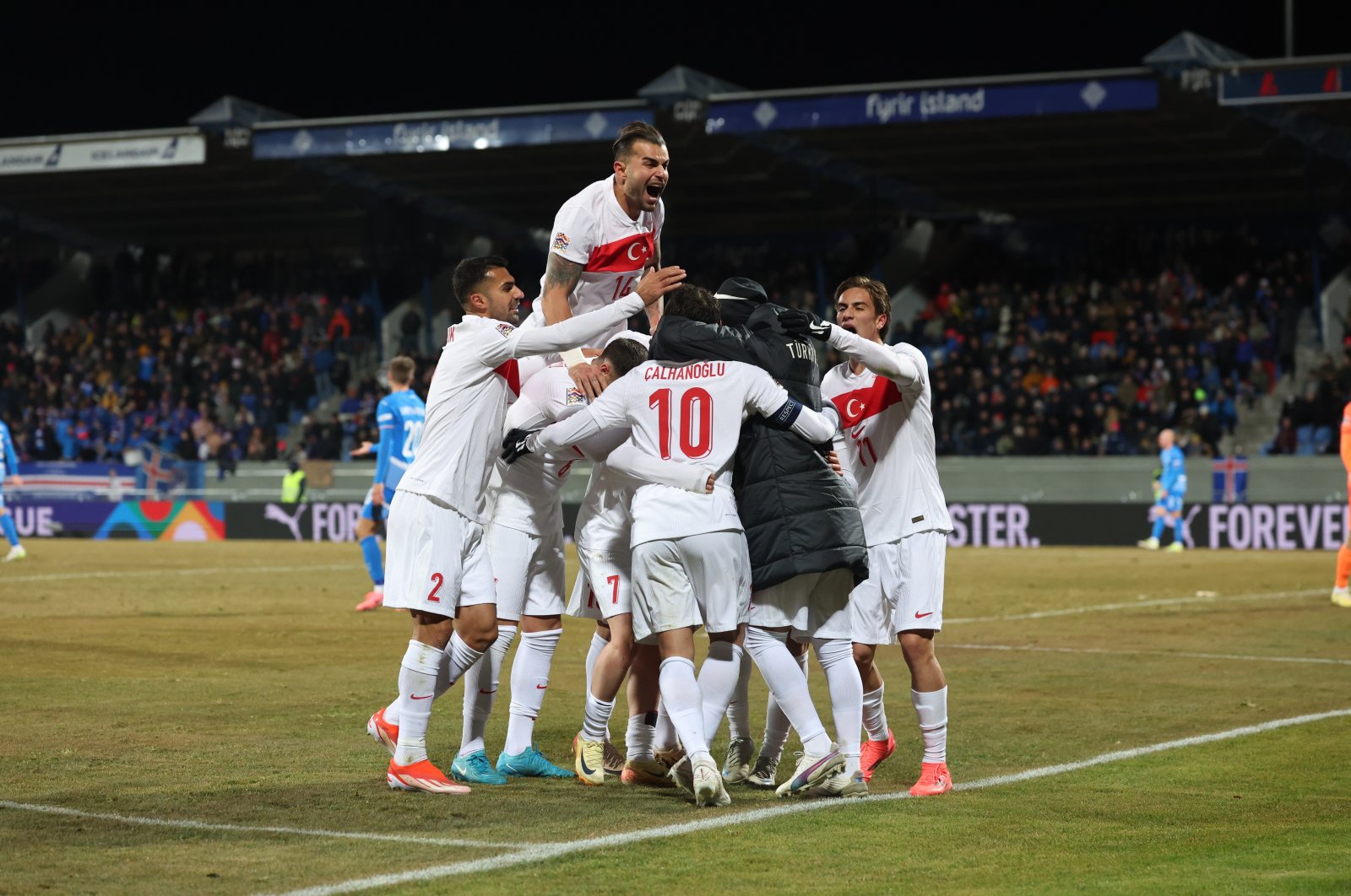 Turkish players celebrate a goal during the Nations League match against Iceland, Reykjavik, Iceland, Oct. 14, 2024. (DHA Photo)