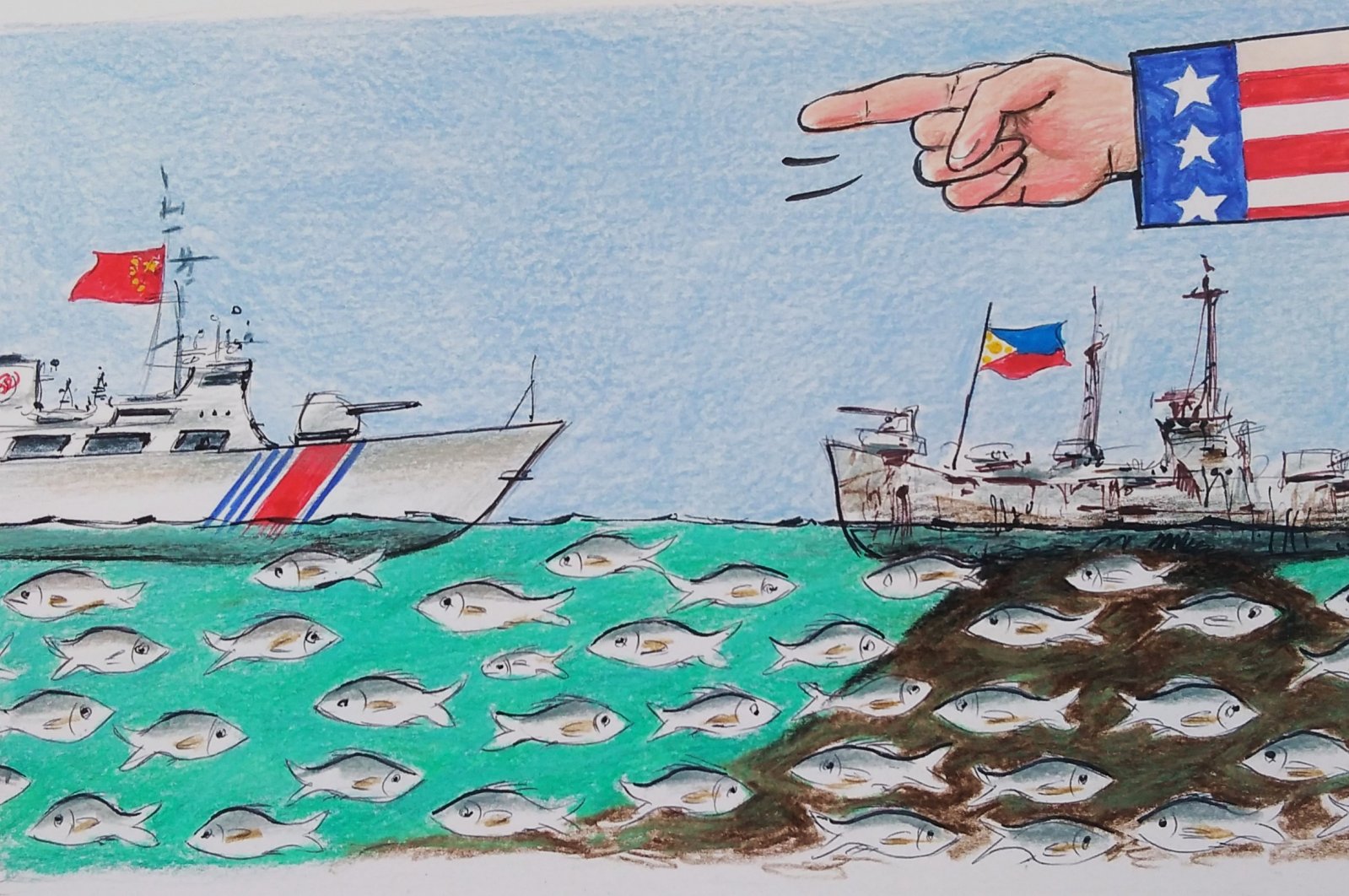 &quot;The series of intense clashes between the Philippines and China in the South China Sea affects not only bilateral relations but also broader geopolitical dynamics.&quot; (Illustration by Erhan Yalvaç)