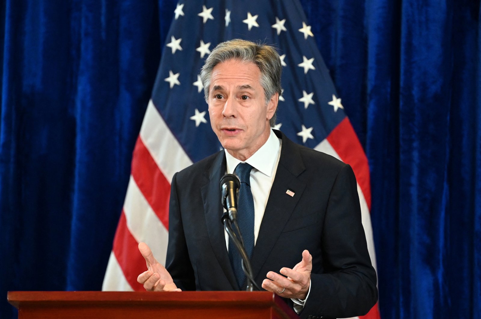 
U.S. Secretary of State Antony Blinken speaks at a news conference during the 44th and 45th Association of Southeast Asian Nations (ASEAN) Summits in Vientiane, Laos, Oct. 11, 2024. (Reuters Photo)