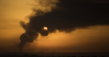 Smoke rises over the Gaza Strip following an Israeli airstrike, as seen from a position from the Israeli side of the border, southern Israel, Jan. 21, 2024. (Getty Images Photo)