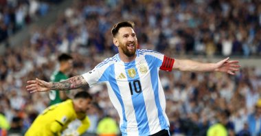 Argentina's Lionel Messi celebrates scoring a goal during the World Cup Qualifiers match against Bolivia at the Estadio Mas Monumental, Buenos Aires, Argentina, Oct. 15, 2024. (Reuters Photo)
