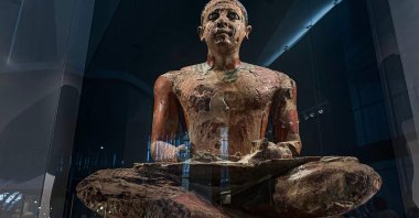 A colossal ancient Egyptian statue on display during the trial opening of the Grand Egyptian Museum, Giza, Egypt, Oct. 15, 2024. (AFP Photo)