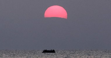 This file photo shows a dinghy with migrants a few miles off the southeastern island of Kos, Greece, Aug. 11, 2015. (AP Photo)