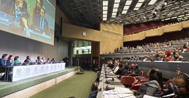 Lawmakers walk out in protest as the Israeli delegation speaks at the 149th General Assembly of the Inter-Parliamentary Union (IPU) in Geneva, Switzerland, Oct. 15, 2024. (AA Photo)