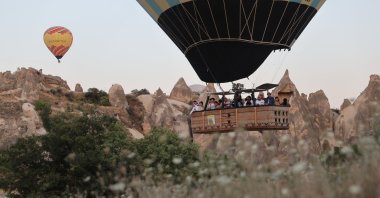 Hot air balloons are seen in the famed Capadoccia region, central Türkiye, Oct. 16, 2024. (AA Photo)