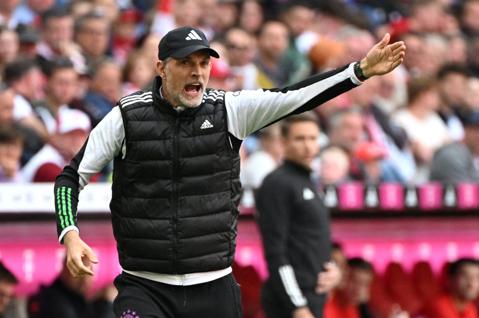 Thomas Tuchel reacts during the Bundesliga match between Bayern Munich and Eintracht Frankfurt at the Allianz Arena, Munich, Germany, April 27, 2024. (Reuters Photo)