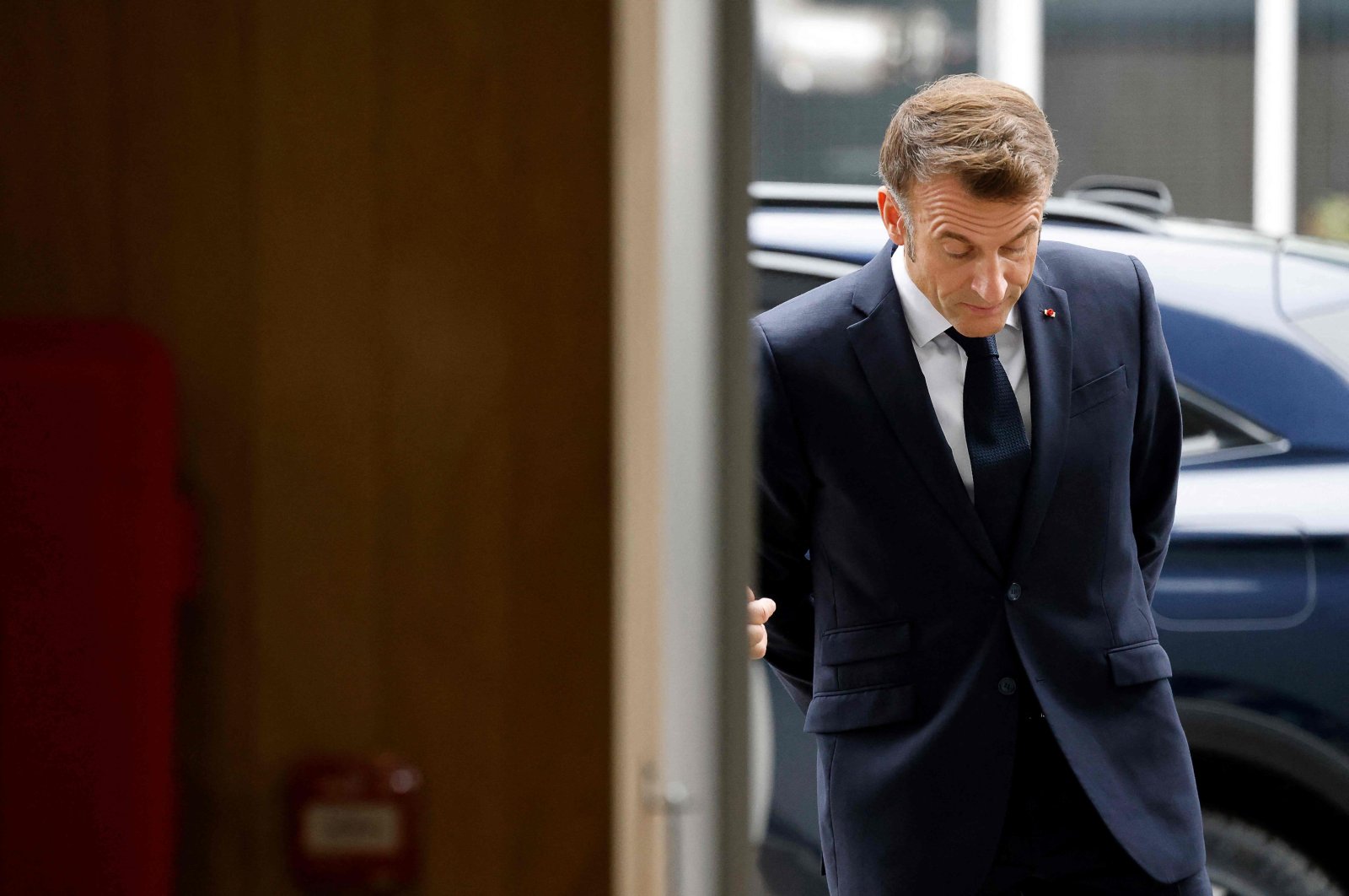 French President Emmanuel Macron arrives at an event in Paris, France, Oct. 14, 2024. (AFP Photo)