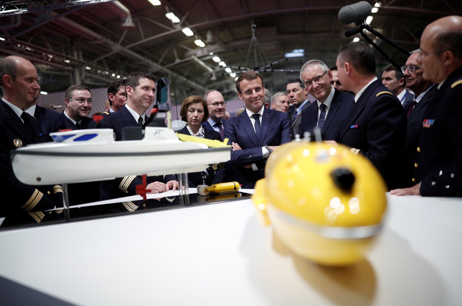 French President Emmanuel Macron visits a stand at Euronaval, the world naval defense exhibition in Le Bourget near Paris, France, Oct. 23, 2018. (Reuters Photo)