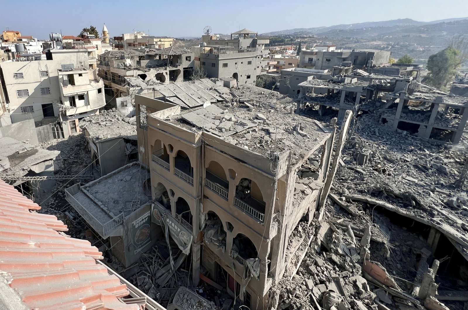 A view shows damaged buildings following an Israeli military strike in Qana town, southern Lebanon, Oct. 16, 2024. (EPA Photo)