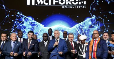 Trade Minister Ömer Bolat delivers a speech at the World Cooperation Industries (WCI) Forum opening, Istanbul, Türkiye, Oct. 16, 2024. (AA Photo)