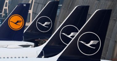 Lufthansa planes are parked at Frankfurt airport amid a strike organized by Verdi union, Frankfurt, Germany, March 7, 2024. (Reuters Photo)