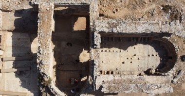 Aerial footage reveals the detailed structures of the ancient city of Anemurium, Mersin, southern Türkiye, Oct. 17, 2024. (IHA Photo)