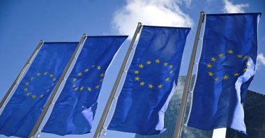 European Union flags flutter on the day European Central Bank (ECB) President Christine Lagarde speaks to reporters following the Governing Council's monetary policy meeting, Frankfurt, Germany, Sept. 12, 2024. (Reuters Photo)