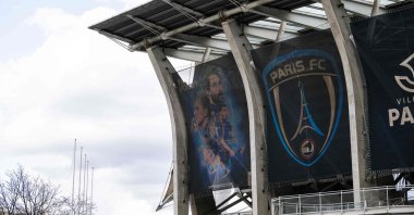 This photograph shows the logo of Paris FC at the Charlety Stadium in Paris, France, March 18, 2024. (AFP Photo)