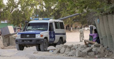 A Somali police ambulance leaves from the scene of an explosion in a restaurant often patronized by police officers, near a police training camp in Mogadishu, Somalia Oct. 17, 2024. (Reuters Photo)