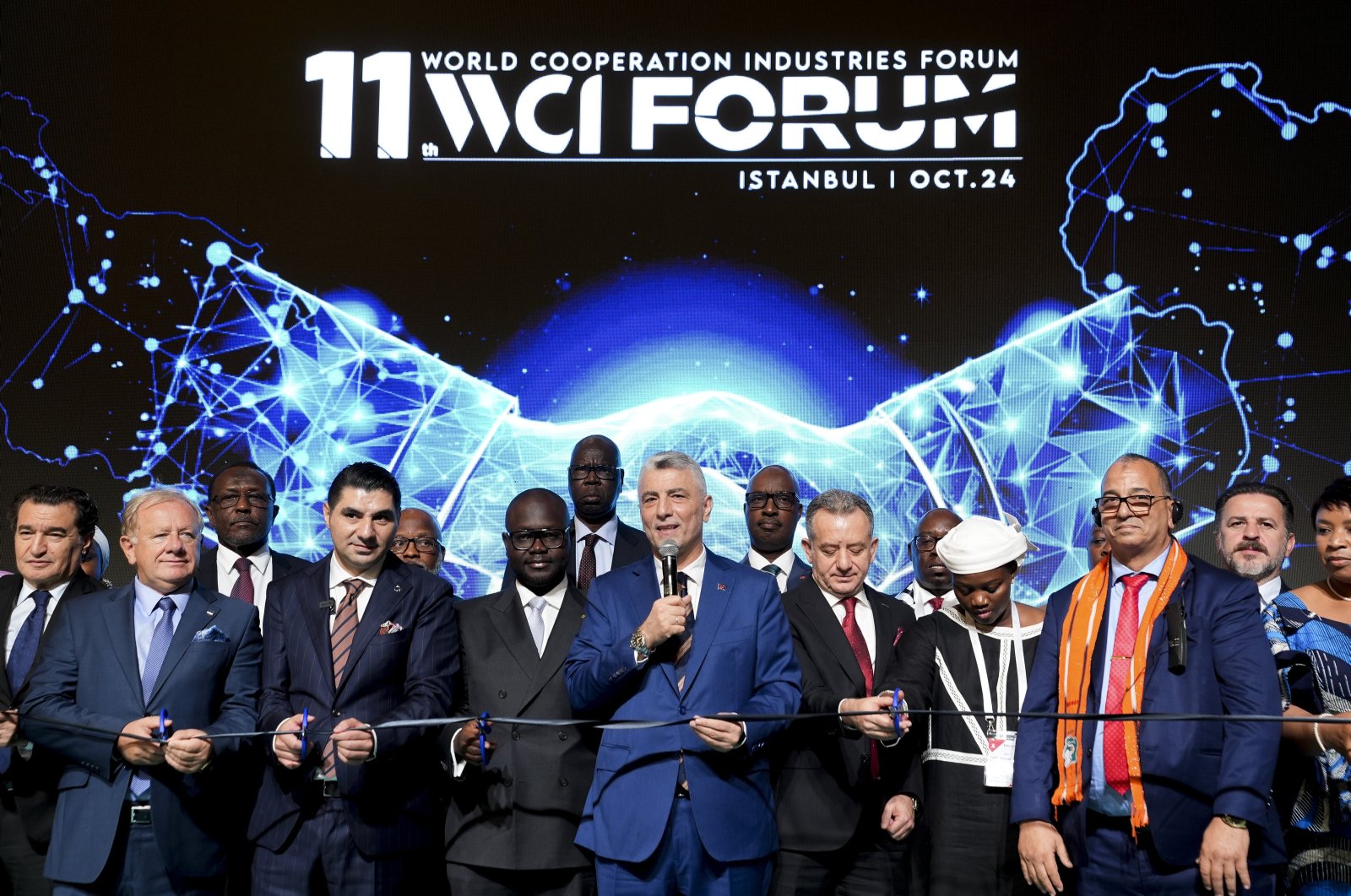 Trade Minister Ömer Bolat delivers a speech at the World Cooperation Industries (WCI) Forum opening, Istanbul, Türkiye, Oct. 16, 2024. (AA Photo)