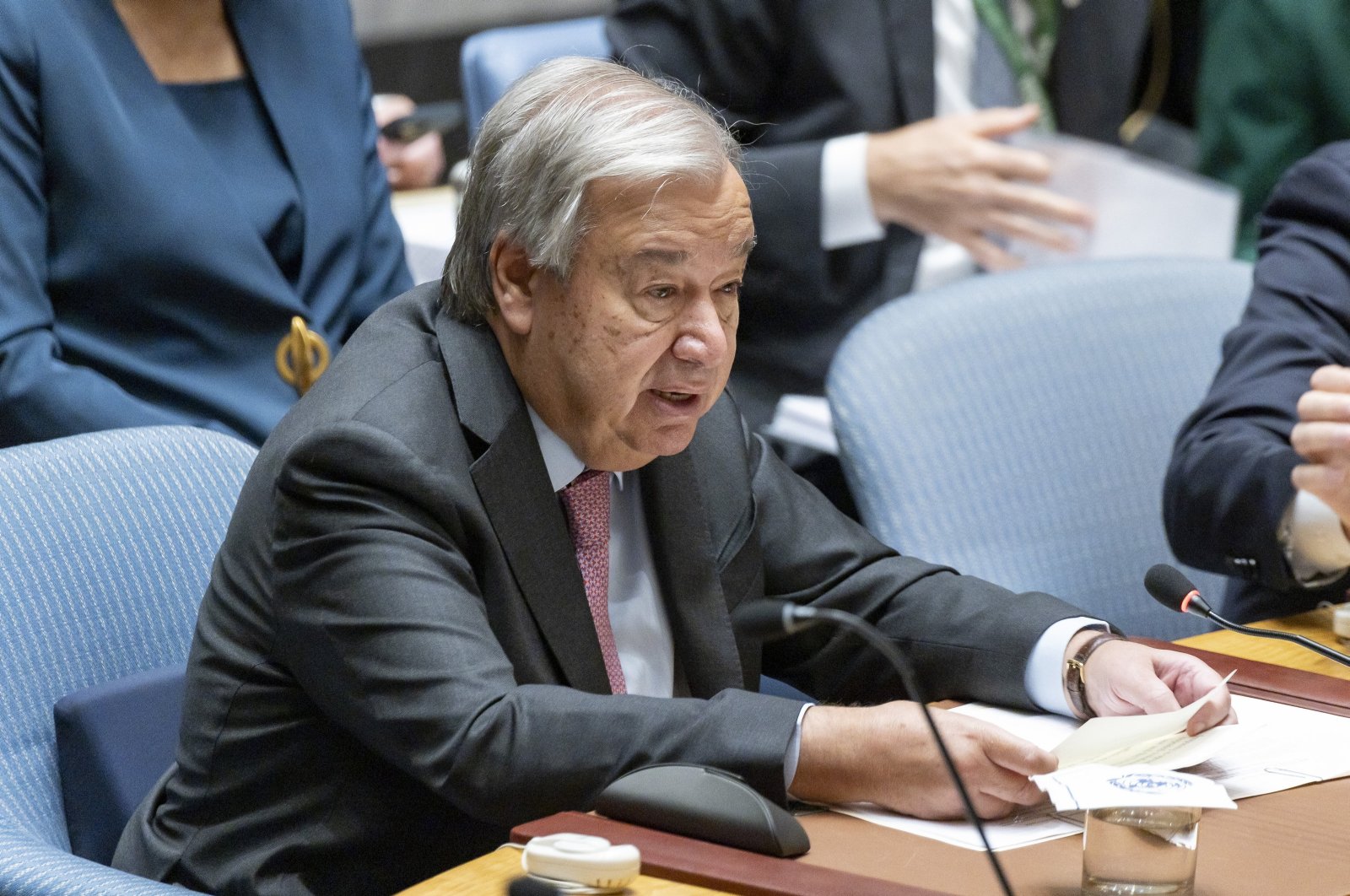 U.N. Secretary-General Antonio Guterres speaks during a high-level Security Council meeting at the bloc&#039;s headquarters, New York, U.S., Sept. 25, 2024. (EPA Photo)