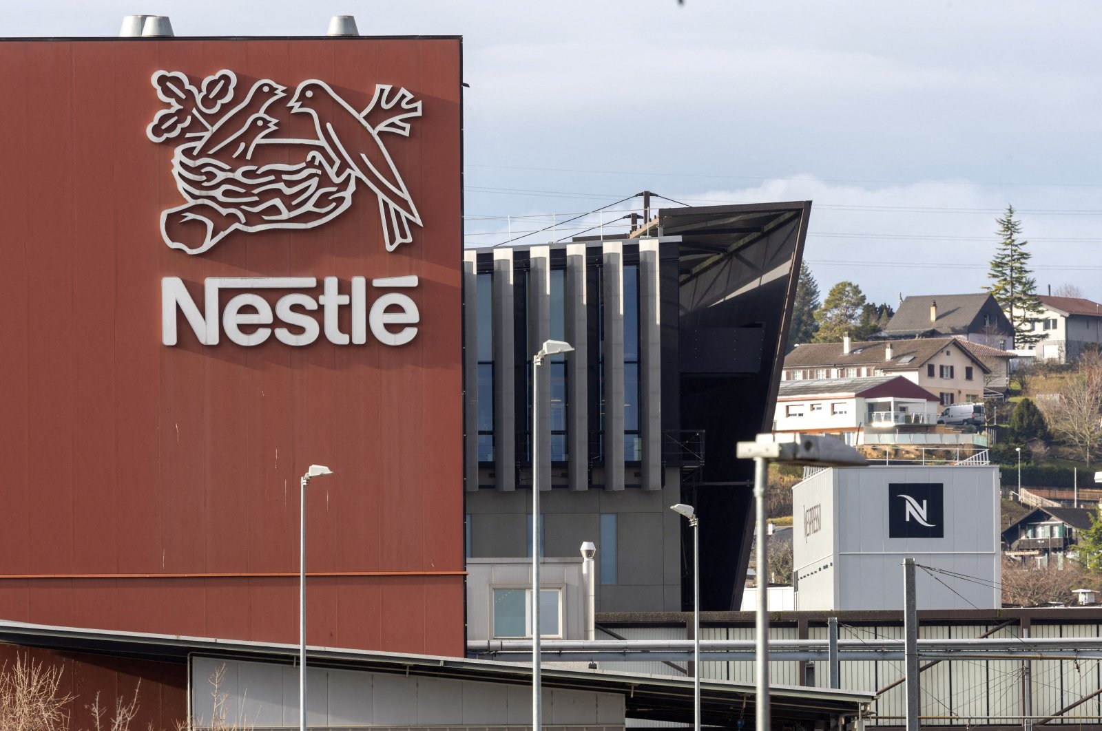 A logo of food giant Nestle is seen in a building in Orbe, Switzerland, Feb. 9, 2024. (Reuters Photo)