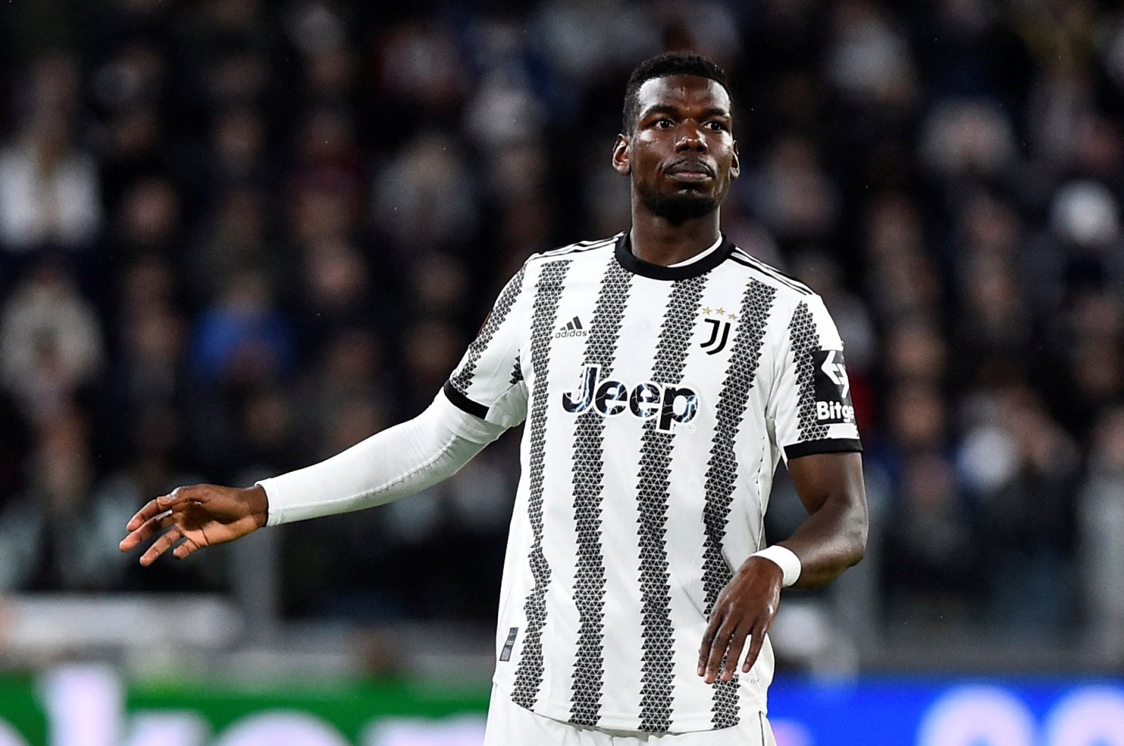 Juventus&#039; Paul Pogba reacts during the Europa League semifinal against Sevilla at the Allianz Stadium, Turin, Italy, May 11, 2023. (Reuters Photo) 