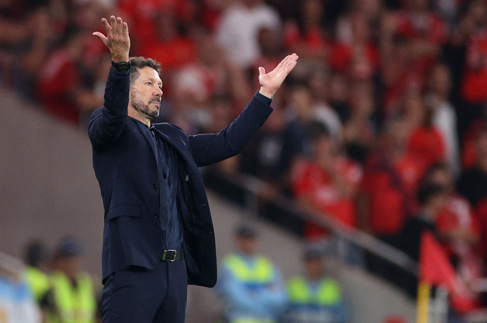 Atletico Madrid&#039;s Argentine coach Diego Simeone reacts during the UEFA Champions League, league phase Day 2 football match between SL Benfica and Club Atletico de Madrid at the Luz stadium, Lisbon, Portugal, Oct. 2, 2024. (AFP Photo)