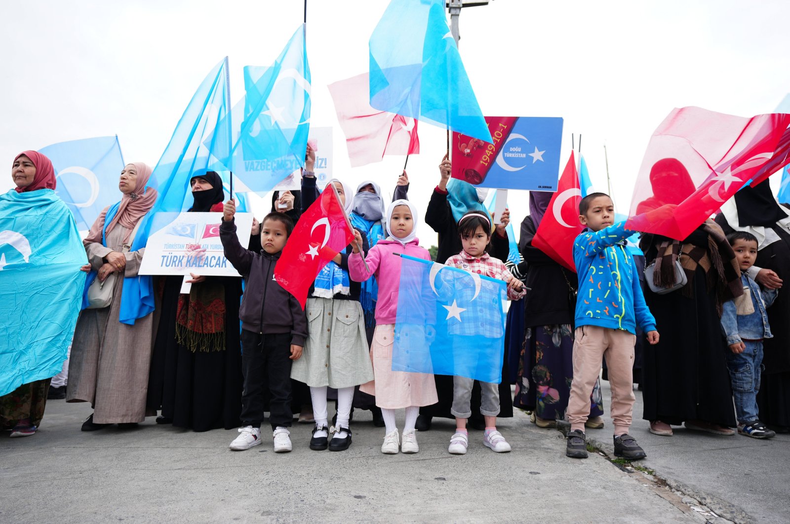 Demonstrators of Uyghur descent protest China&#039;s Xinjiang policies in a rally in Istanbul, Türkiye, Oct. 1, 2024. (AA Photo)