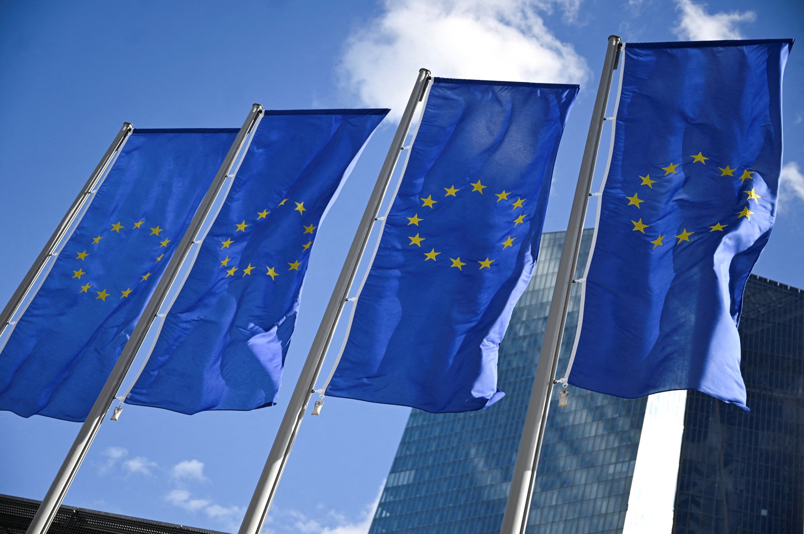 European Union flags flutter on the day European Central Bank (ECB) President Christine Lagarde speaks to reporters following the Governing Council&#039;s monetary policy meeting, Frankfurt, Germany, Sept. 12, 2024. (Reuters Photo)