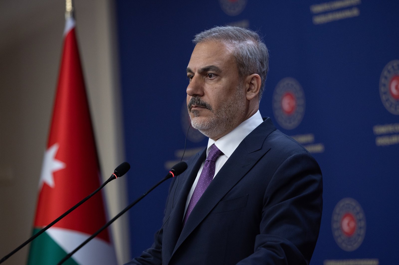 Foreign Minister Hakan Fidan speaks at a joint news conference with his Jordanian counterpart in Ankara, Dec. 16, 2024. (AA Photo)