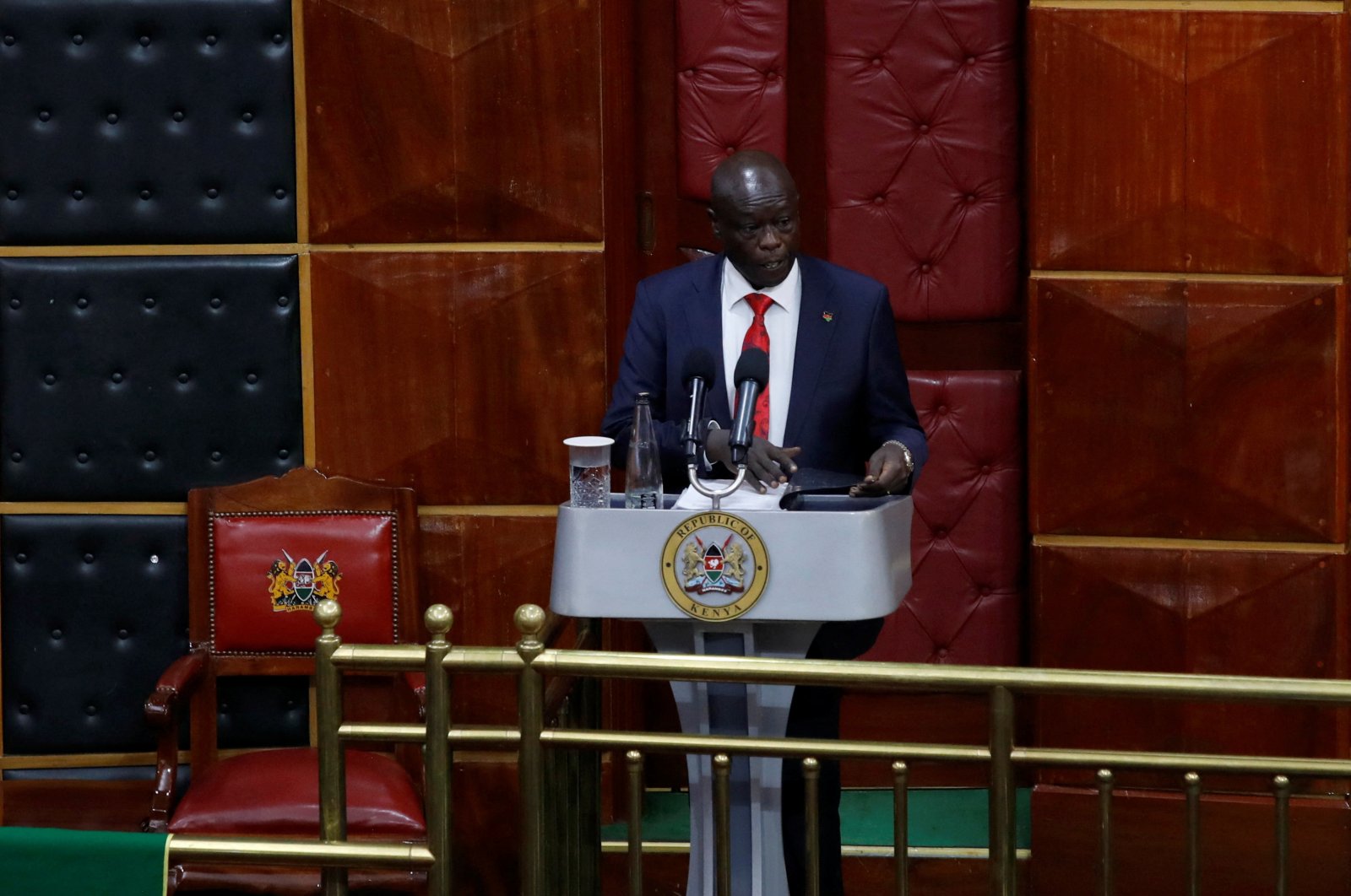 Kenya&#039;s Deputy President Rigathi Gachagua addresses legislators ahead of the lawmakers&#039; vote over his impeachment motion at the Parliament buildings in Nairobi, Kenya, Oct. 8, 2024. (Reuters Photo)