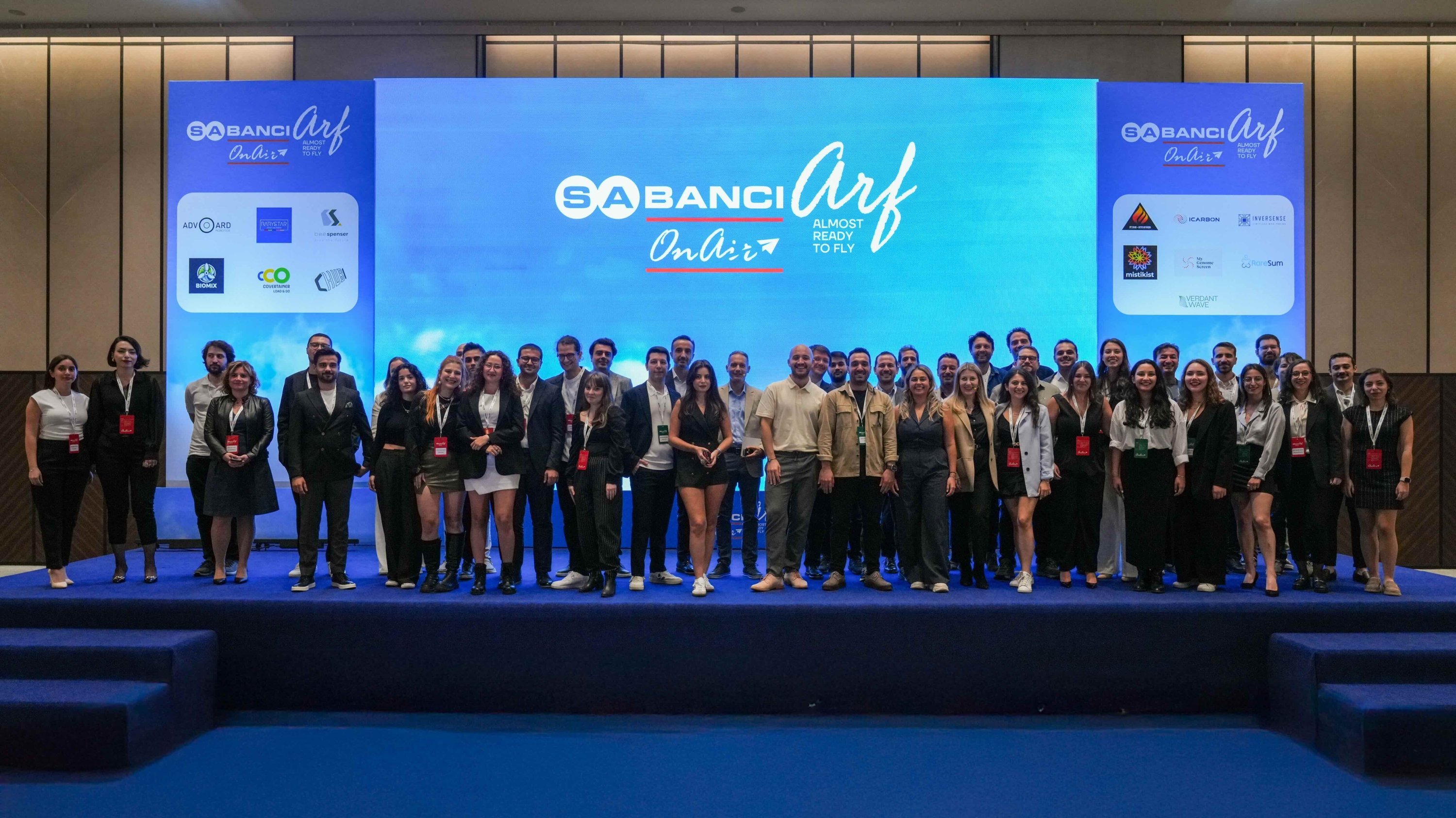 Startup members are seen on the stage on Sabancı ARF Demo Day. (Courtesy of Sabancı Holding)