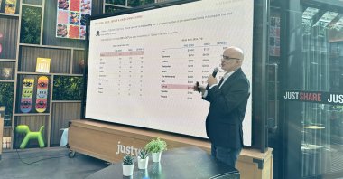 Startups.watch founder Serkan Ünsal speaks during an event to announce the Turkish Startup Ecosystem Year in Review 2024 Q3 Report, Istanbul, Türkiye, Oct. 8, 2024. (Courtesy of startups.watch)