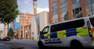 A police van is parked opposite the East London Mosque, in London, U.K., Aug. 2, 2024. (Getty Images Photo)