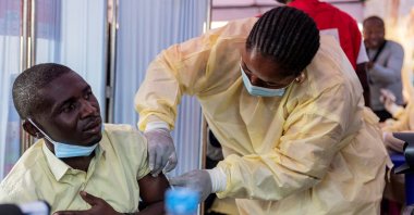 A Congolese health official administers a mpox vaccination to a man, a key step in efforts to contain an outbreak that has spread from its epicenter, at a hospital in Goma, North Kivu province, DRC, Oct. 5, 2024. (Reuters Photo)
