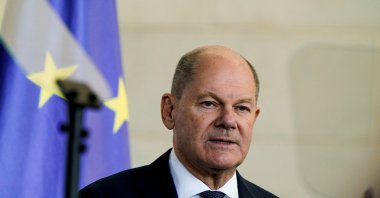 German Chancellor Olaf Scholz looks on, as he gives a statement with U.S. President Joe Biden at the Chancellery, Berlin, Germany, Oct. 18, 2024. (Reuters Photo)