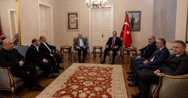 Foreign Minister Hakan Fidan hosts a meeting with the Hamas delegation in Istanbul, Oct. 18, 2024. (Foreign Ministry Handout)