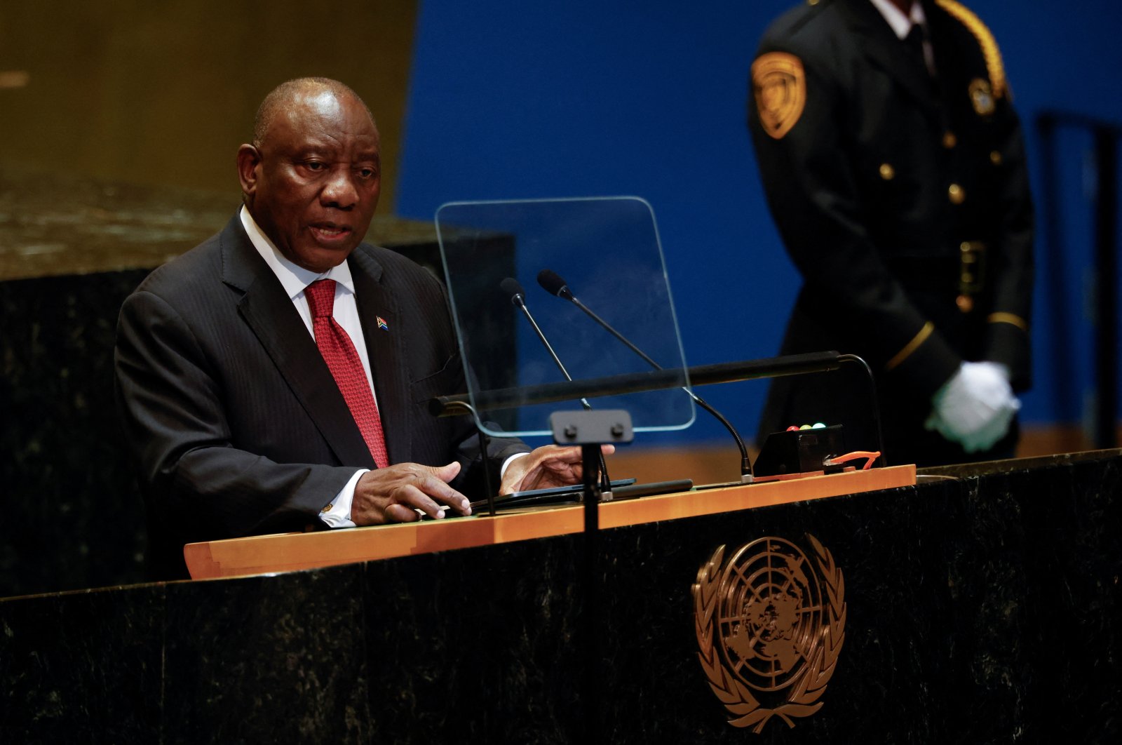 South Africa&#039;s President Cyril Ramaphosa addresses the 79th United Nations General Assembly, at U.N. headquarters, New York, U.S., Sept. 24, 2024. (Reuters Photo)