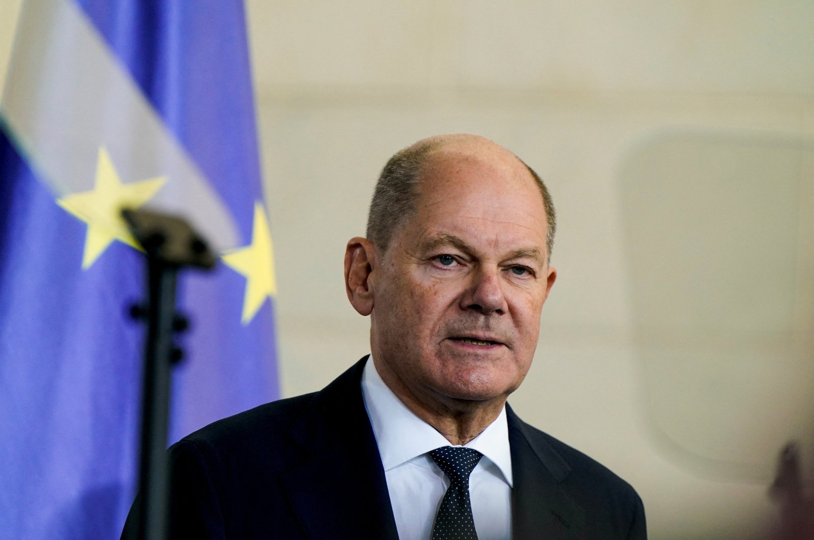 German Chancellor Olaf Scholz looks on, as he gives a statement with U.S. President Joe Biden at the Chancellery, Berlin, Germany, Oct. 18, 2024. (Reuters Photo)