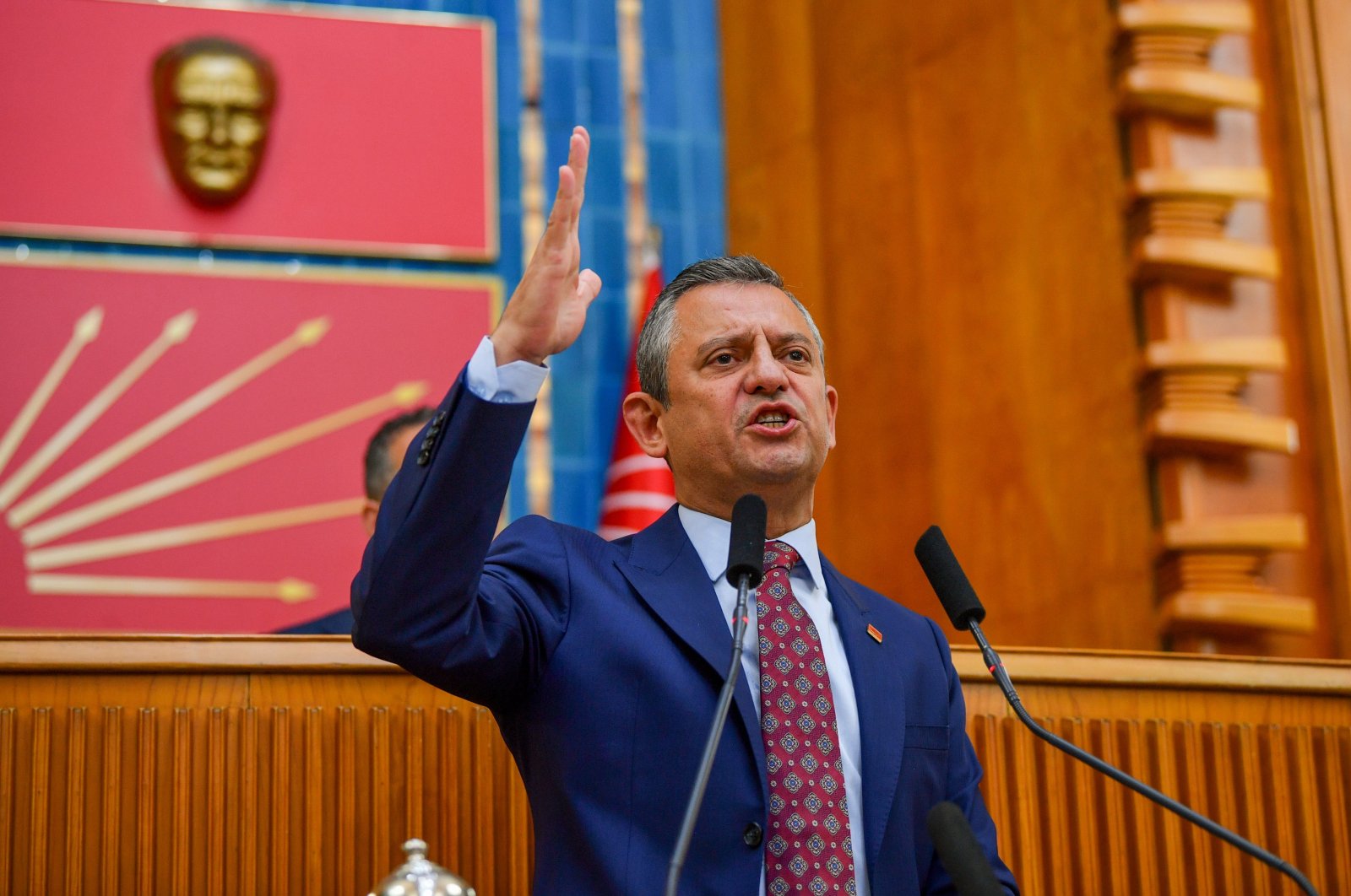 Main opposition Republican People&#039;s Party (CHP) Chairperson Özgür Özel delivers a speech at his party group meeting, Ankara, Türkiye, Oct. 15, 2024. (AA Photo)