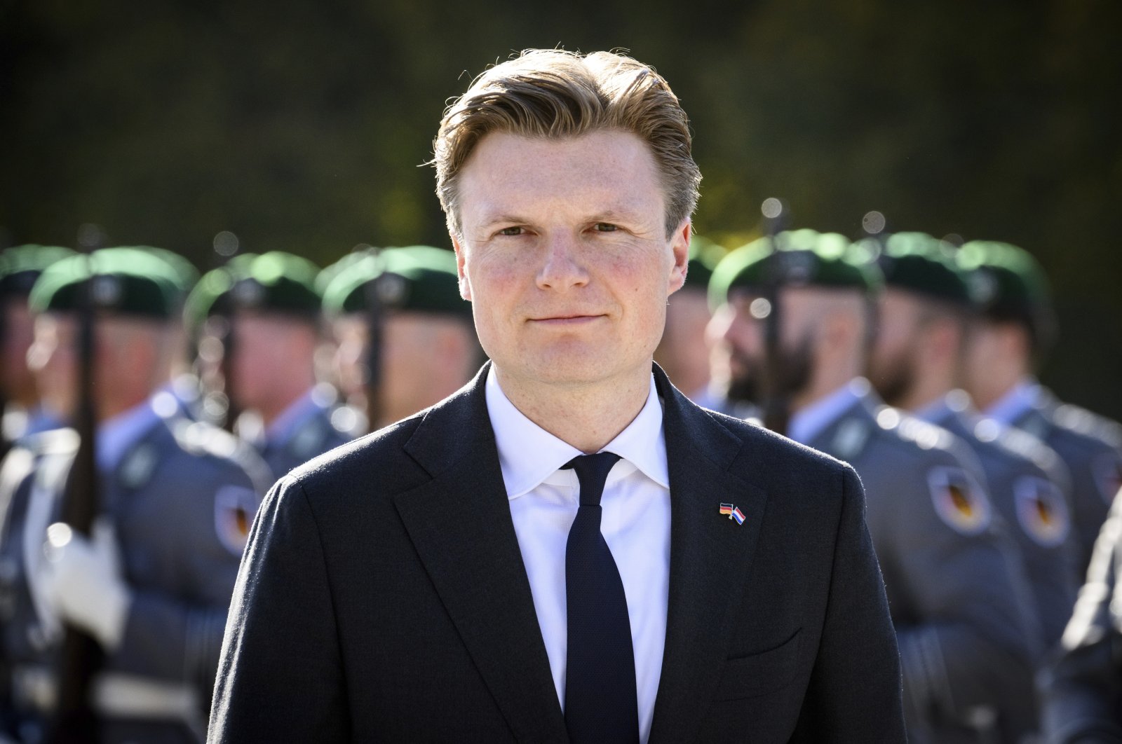 
The Defense Minister of the Netherlands, Ruben Brekelmans, attends a military welcome ceremony before a meeting with German Defense Minister Boris Pistorius in Berlin, Germany, Wednesday, Oct. 16, 2024. (AP Photo)