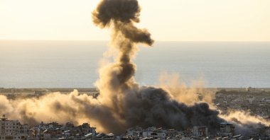 Smoke billows over Beirut&#039;s southern suburbs after an Israeli strike, amid the ongoing hostilities between Hezbollah and Israeli forces, as seen from Hadath, Lebanon, Oct. 19, 2024. (Reuters Photo)