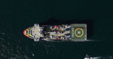 An aerial view of Türkiye&#039;s Oruç Reis research vessel heading to Somalia, Istanbul, Türkiye, Oct. 5, 2024. (AA Photo)