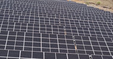 An aerial view of solar panels installed in the eastern province of Erzurum, Türkiye, Oct. 18, 2024. (AA Photo)