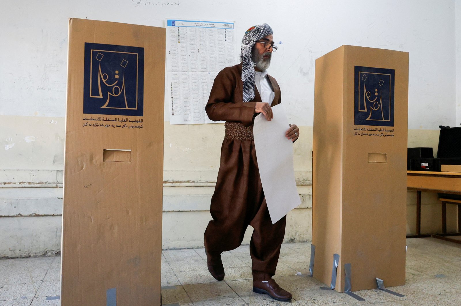 A Kurdish man votes at a polling station during the parliamentary election in northern Iraq&#039;s Kurdish region, Irbil, Iraq, Oct. 20, 2024. (Reuters Photo)