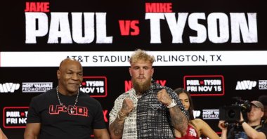 Mike Tyson (L) and Jake Paul attend the Fanatics Fest Press Conference at Javits Center, New York City, U.S., Aug. 18, 2024. (Getty Images Photo