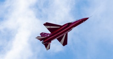 Developed by Turkish Aerospace Industries Inc. (TAI), Hürjet was seen taking off from Mürted Air Base for its first supersonic flight test, Ankara, Türkiye, Oct. 21, 2024. (AA Photo)