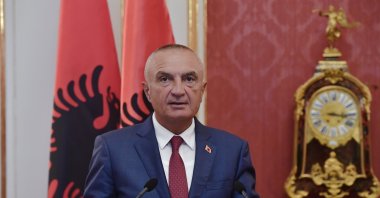 Albanian President Ilir Meta holds a press conference after a meeting with Hungarian President Janos Ader in the presidential Alexander Palace in Budapest, Hungary, July 5, 2021. (EPA File Photo)