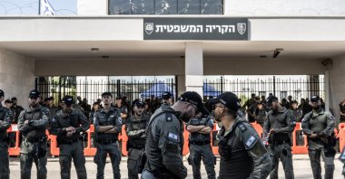 Israeli guards seen outside the Sde Teiman detention facility near Beersheba, southern Israel, July 29, 2024. (AA Photo)