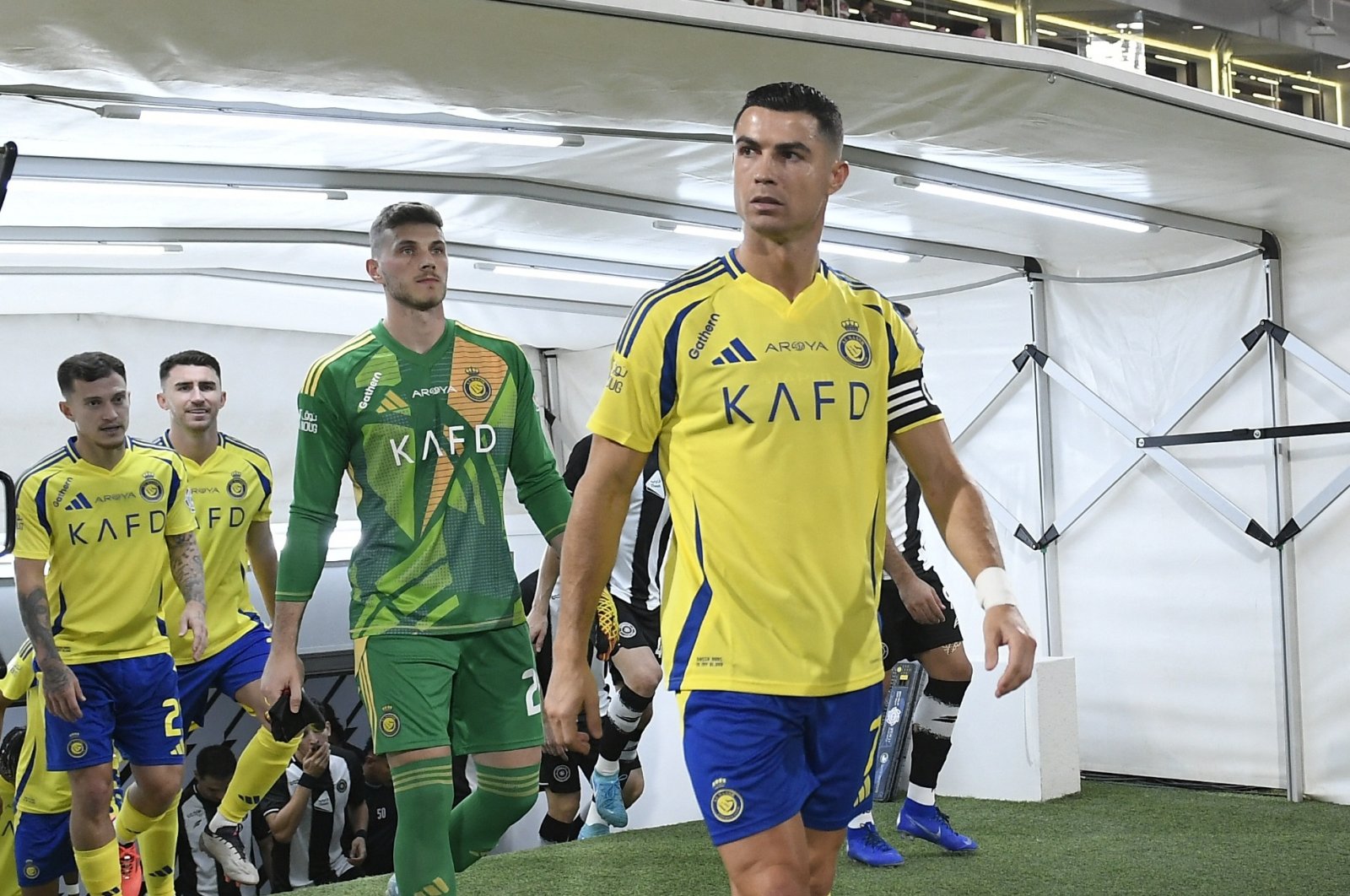 Al-Nassr&#039;s Cristiano Ronaldo walks onto the pitch before the Saudi Pro League match against Al-Shabab at the Al-Shabab Club Stadium, Riyadh, Saudi Arabia, Oct. 18, 2024. (Reuters Photo)