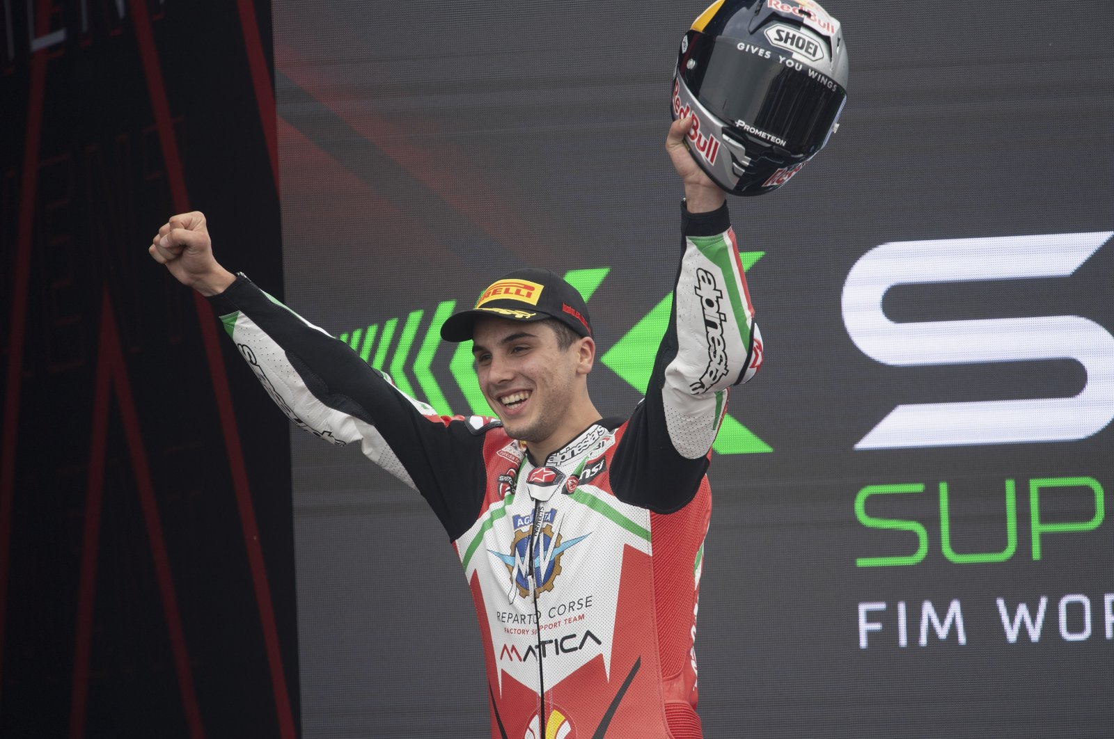 MV Augusta Reparto Corse Turkish rider Bahattin Sofuoğlu on the podium during the SuperSport Race 2 during the 2023 MOTUL FIM Superbike World Championship - Prosecco DOC Catalunya Round, Barcelona, Spain, May 7, 2023. (Getty Images Photo)